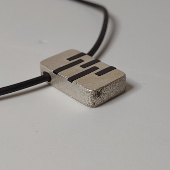 Black And Silver Tone Rectangular Pendant Necklace 19.75 Inches Long - Picture 3 of 12